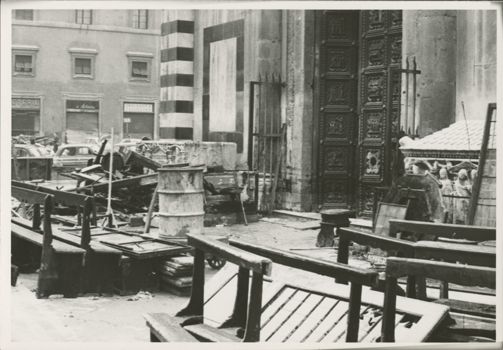 Furniture drying outside the Baptistery after the flood