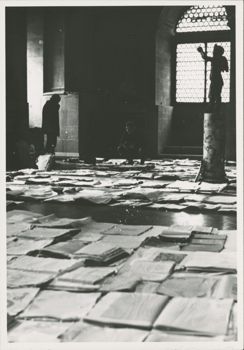 Books and paper dry on the floor of the first floor of the Bargello