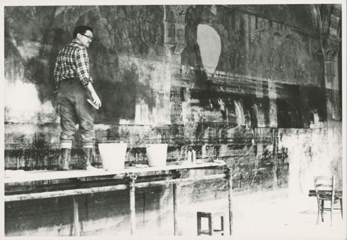 Edward Sayre restores a damaged fresco