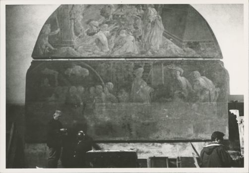 Restorers work on Paolo Uccello&#039;s damaged &quot;Story of Noah&quot; fresco cycle